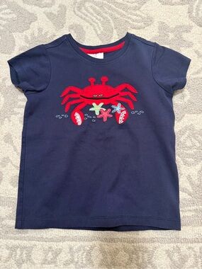Hanna Andersson Navy Short-Sleeve Tee with Red Crab
